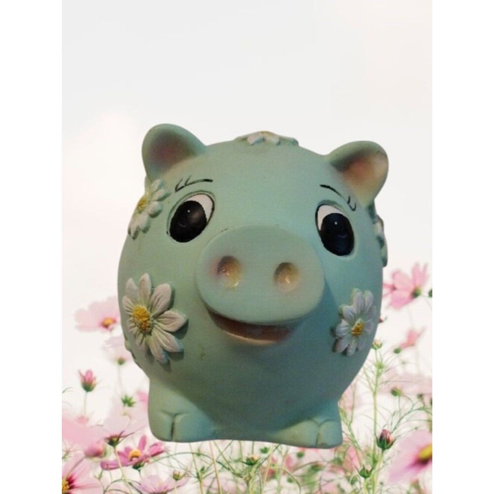 Mint Green Daisy Vintage Piggy Bank